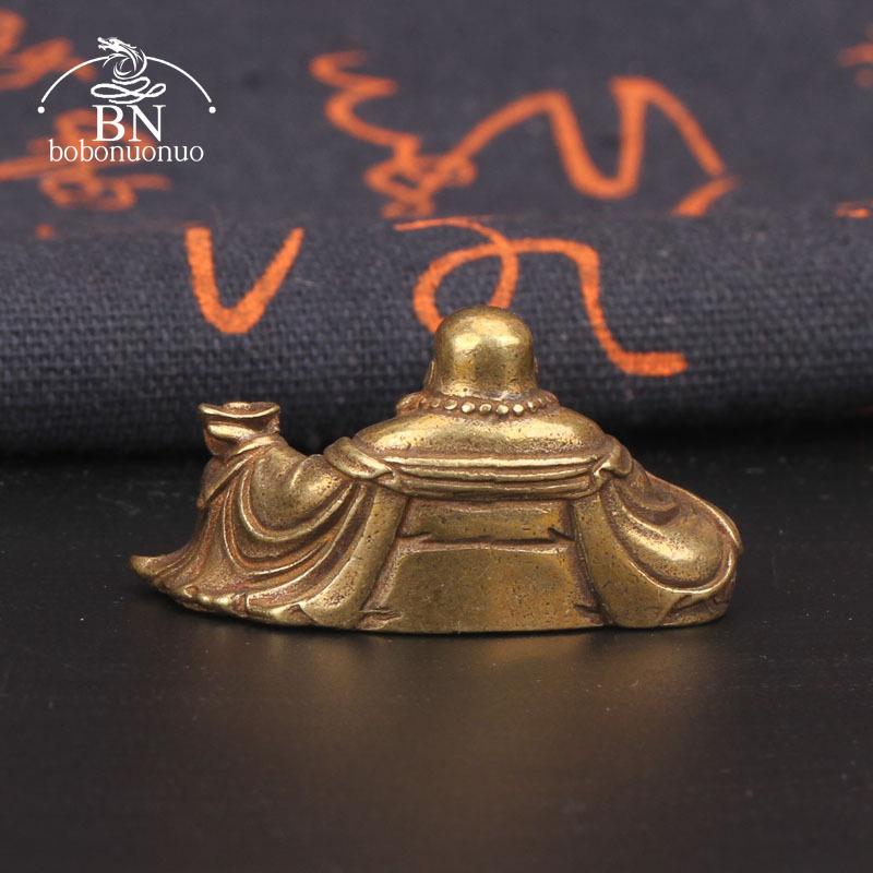 Antikk Bronse Stor Mage Lachende Maitreya Buddha Statue Skrivebord Kobber Ornament Håndverk Messing Miniatyrfigurer Hjemmedekorasjoner