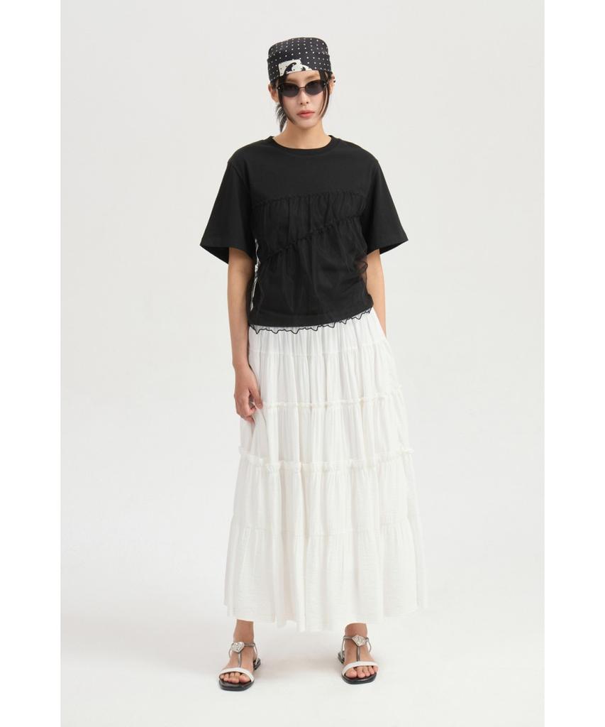 LUCKY CHOUETTE [Re-Order] Shirring Back Banding Long Skirt (Dark Ivory) Lfkax25560Ivd
