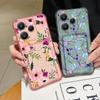 Card Pocket Bag Clear Phone Case For Xiaomi 14T 13T Xiaomi 14T 13T Pro Pink Blue Flower Print Shockproof Soft TPU Silicone Cover