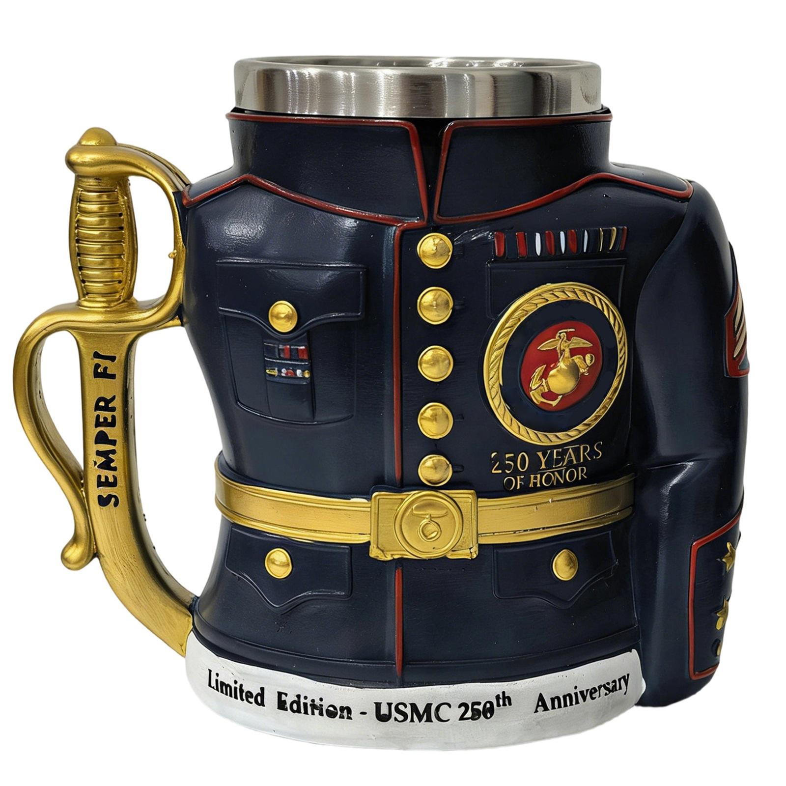

250th Anniversary 3D Military Commemorative Mug,Blues Uniform Tankard With Sword Handle, Collectible Gift For Veterans One Size
