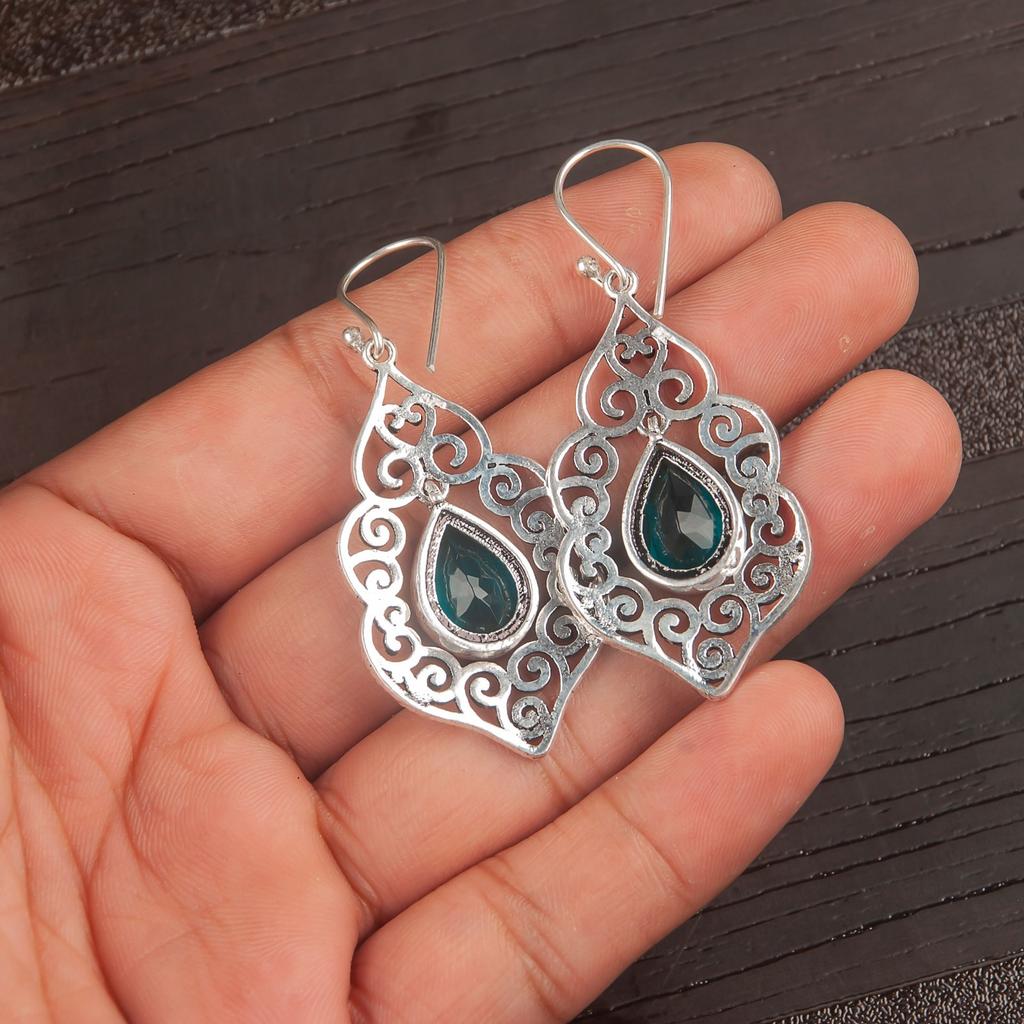 Apatit Edelstein 925 Sterling Silber Schmuck Ohrringe 2,33" Für Jahrestagsgeschenk CE-10-12