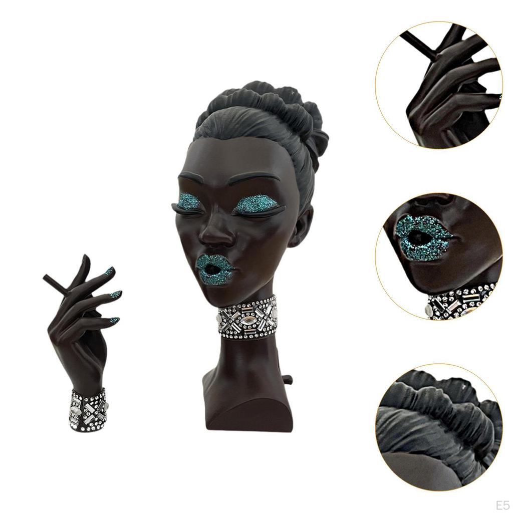 Incense Holder Art Crafts Black Woman Statue for Cabinet Bedroom Living Room Green