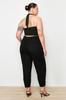 Women's Style Plus Size Black High Waist Detailed Pocket Mom Jeans