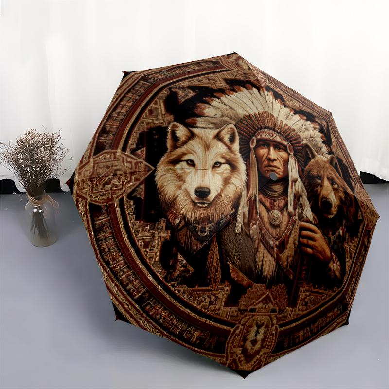 Sacred Animals pattern, automatic folding umbrella, portable and foldable design, 8 ribs, a Christmas or birthday gift.