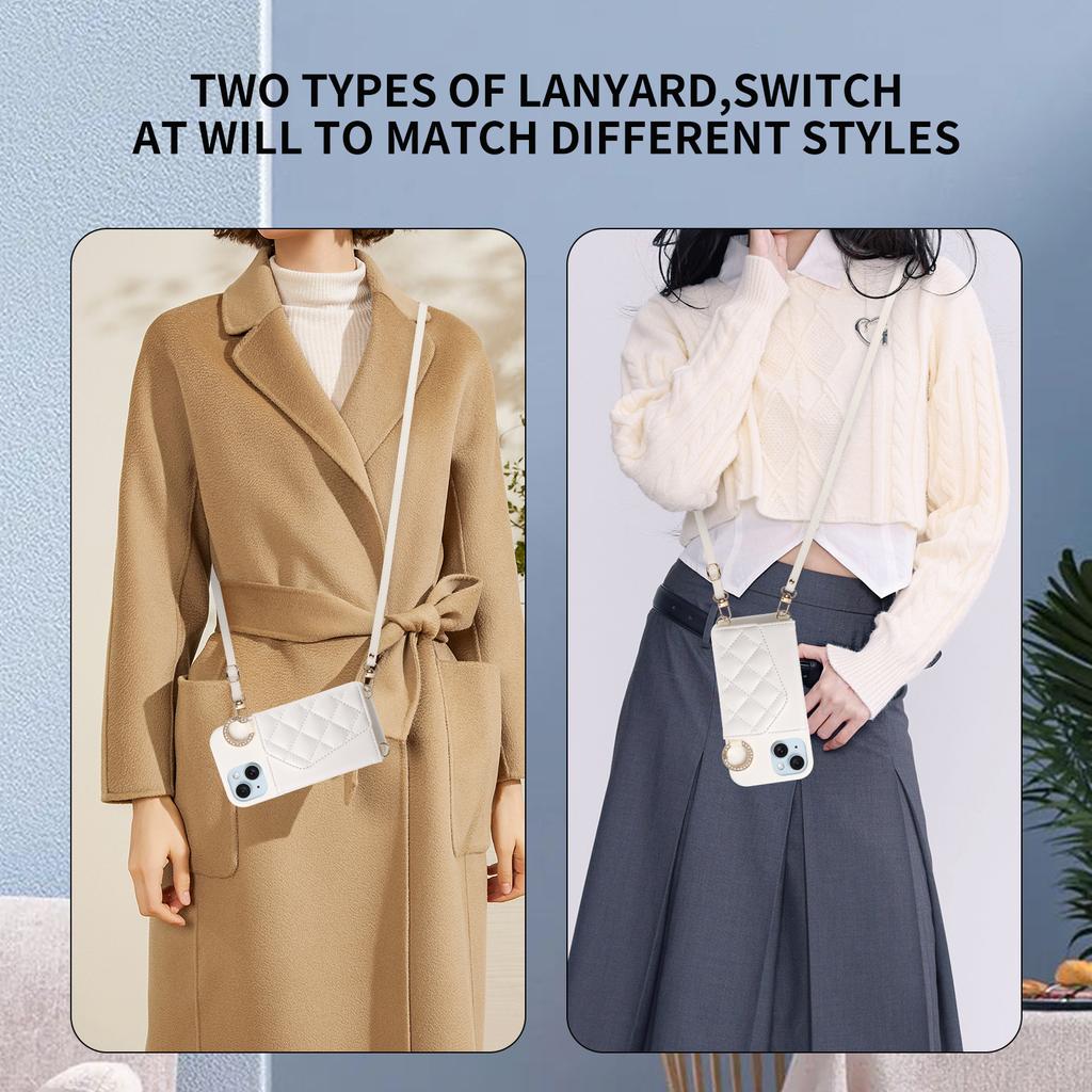 Sharp WISH4 iPhone15 Diamond Line Finger Ring Crossbody Phone Case with Card Slot