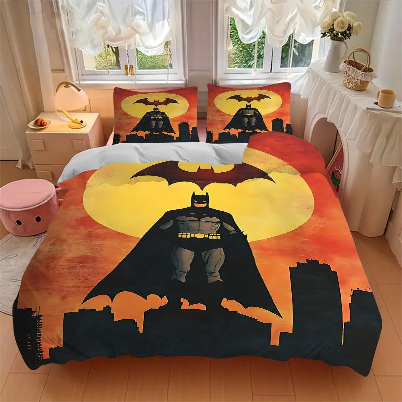 3pcs Batman Gotham Bedding Set, Soft Polyester Duvet Cover and Pillowcases Machine Washable Seasons all suitable & Guest Room Decor263