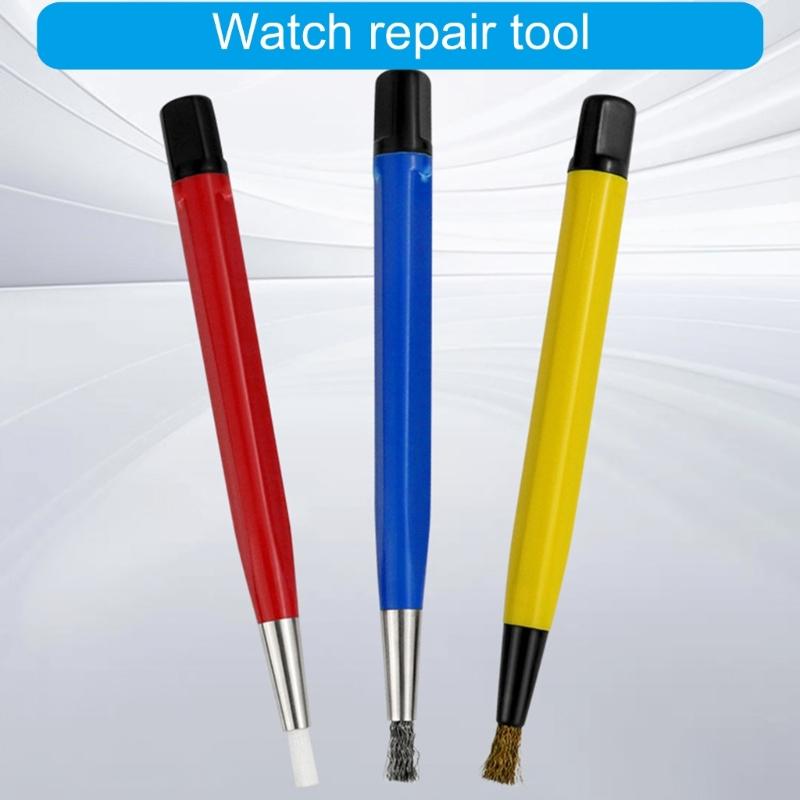 3Pcs/set Rust Removal Brush Pen Glass Fiber/Brass/Steel Brush Pen Shape Watch Repair Parts Polishing Cleaning Tool
