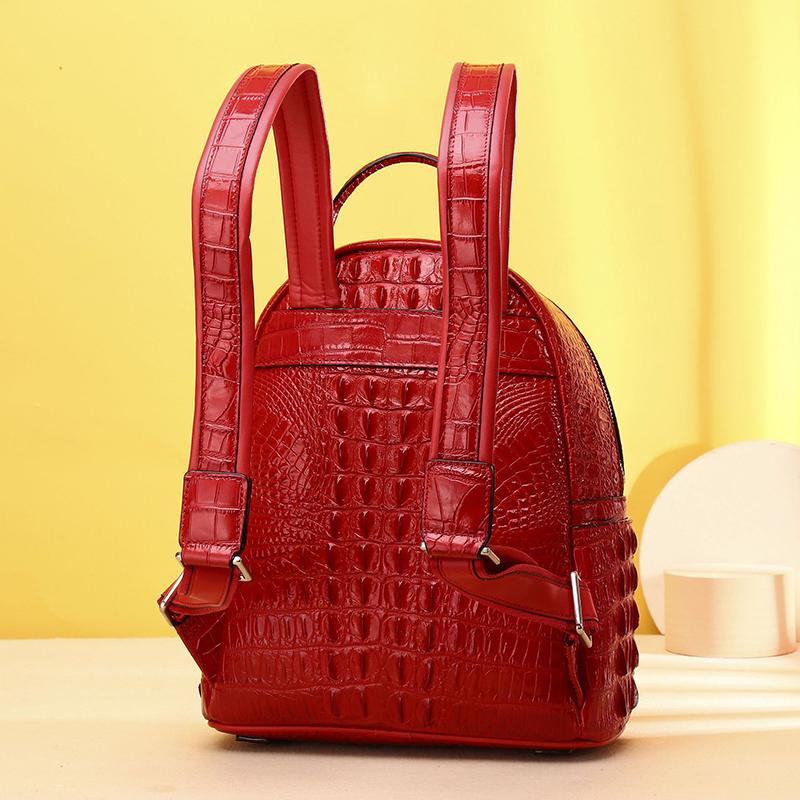 Real Leather Crocodile Women's Backpack Large Capacity Women's School Bag Travel Bag