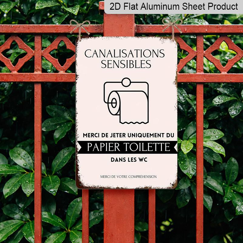 2D Flat Vintage French "Please Use Toilet Paper" Metal Wall Sign - Retro Aluminium Bathroom Decor Suitable, Garage & Cabin - Humorous Toilet Paper