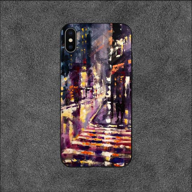 Oil Pinting Street Phone Case For Iphone 11 12 Mini 13 14 Pro Xs Max X 8 7 6s Plus 5 Se Xr Shell