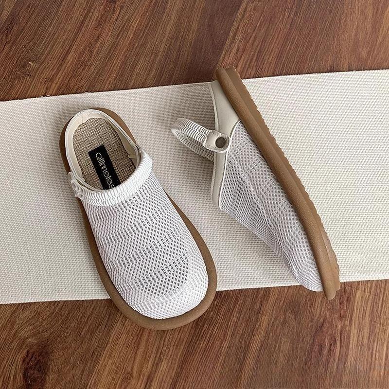 Fashion Women's Shoes Summer Breathable Casual Sandals Fashion Baotou Half Slippers for Women Mesh Sandals Flat Sandals Sandalias Mujer