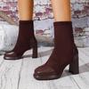Botines de otoño, nueva colección, punta cuadrada, ante con inserciones, transpirables, con plataforma, antideslizantes, resistentes al desgaste, con tacón elástico.