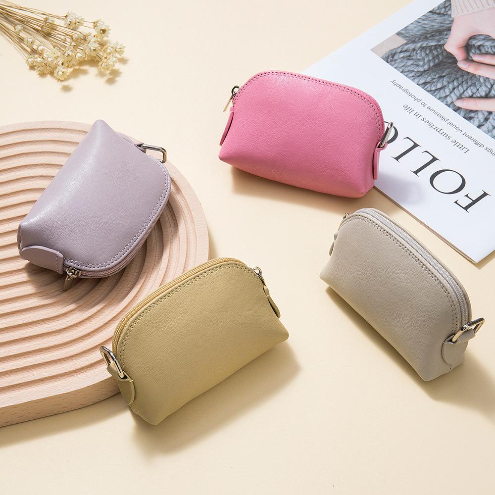 Mini shell change bag women's new Japanese vegetable tanned cowhide niche coin bag portable zipper storage bag