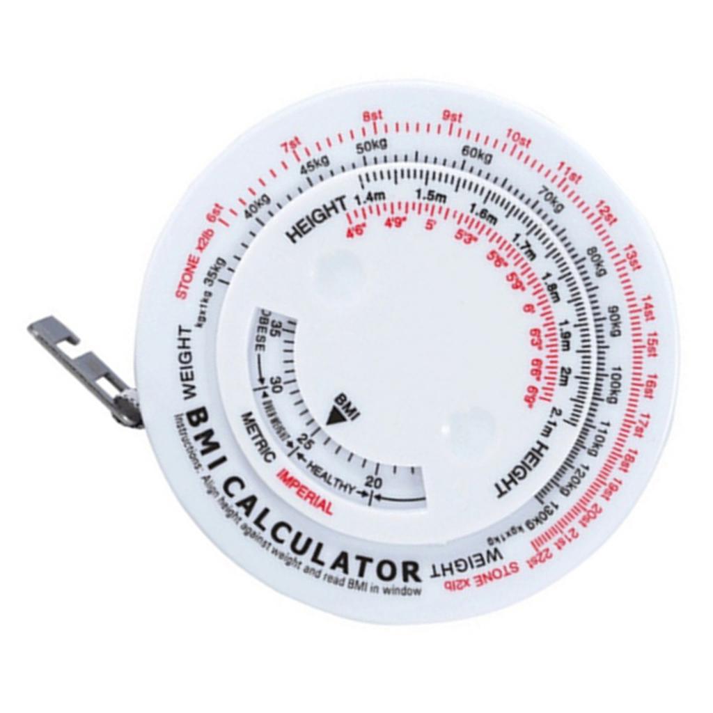Round BMI Measuring Tape Automatic Retractable Waistline Tape Calculator Portable Health Tape Measures Tools White