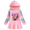 Girls Kpop Rumi Zoey Mira Hunters Printed Cotton Ruffle Hooded Dress