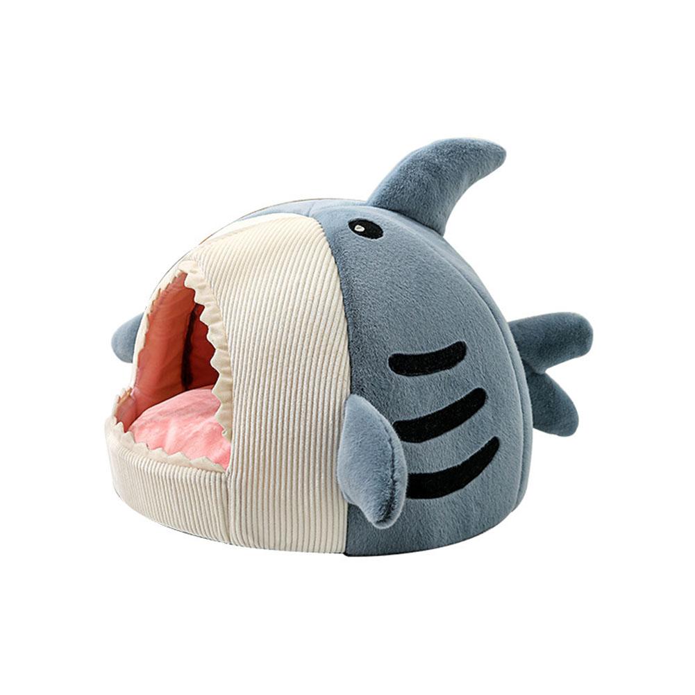 Cute Shark Pet Sleeping Bed Hideout House Warm Soft Comfortable Semi-closed Cat Dog Nest Pet Products