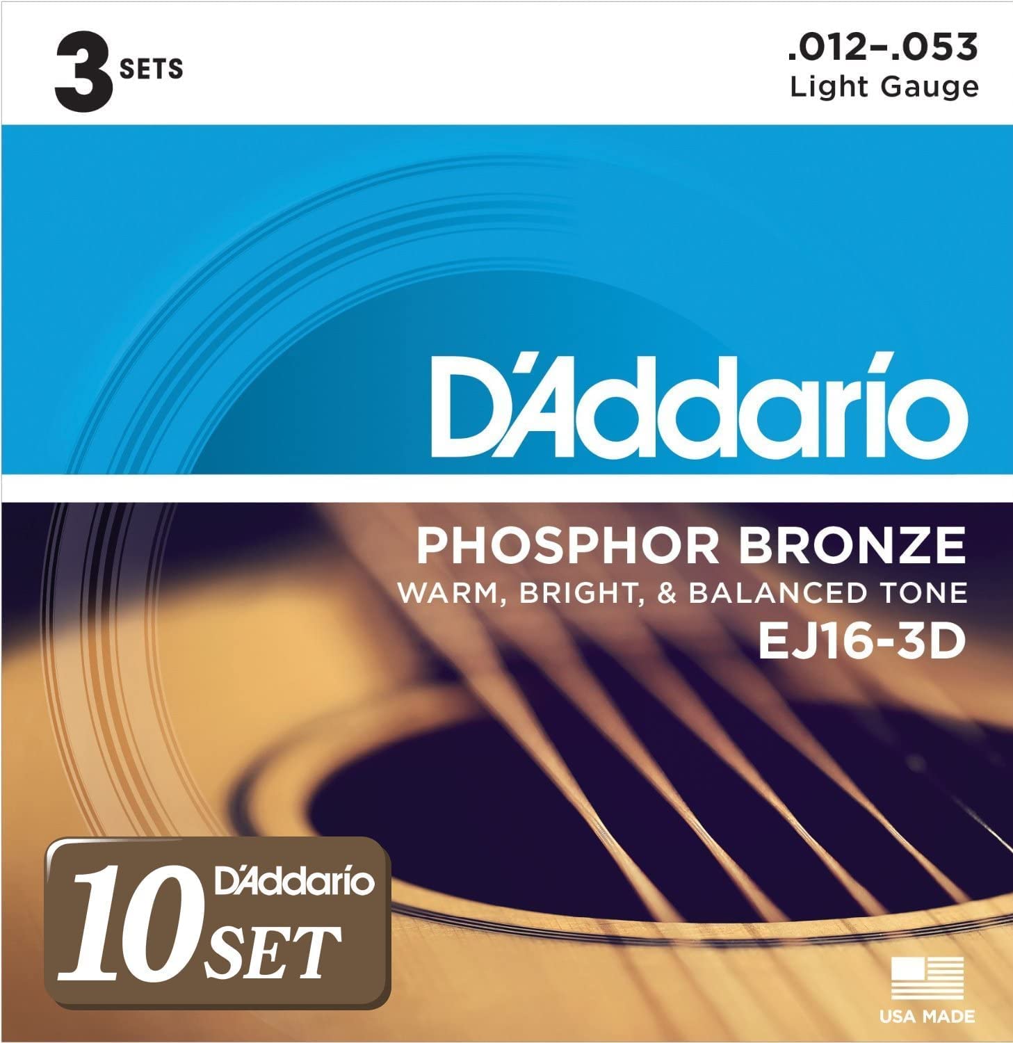 

Acoustic Guitar Strings Phosphor Bronze Light 3set Pack x 10 Sets D Addario .012-.053 EJ16-3D []