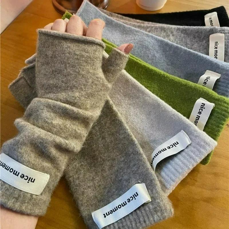 Winter Cashmere Long Wrist Gloves Fingerless Arm Warmers Knitted Gloves Solid Color Winter Warm Wrist Sleeves for Girls Women 1