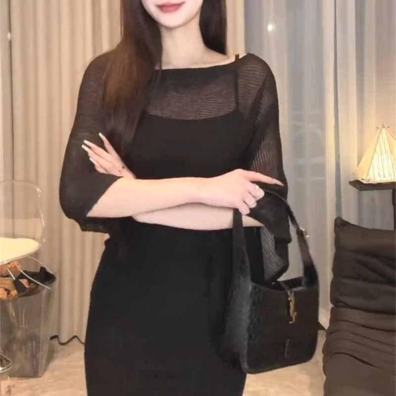 New Irregular Cape Shawl Sunscreen Shirt Women's Spring and Summer Loose Cover Up Thin Ice Silk Knitted See Through Top Casual Simple Solid Clothing