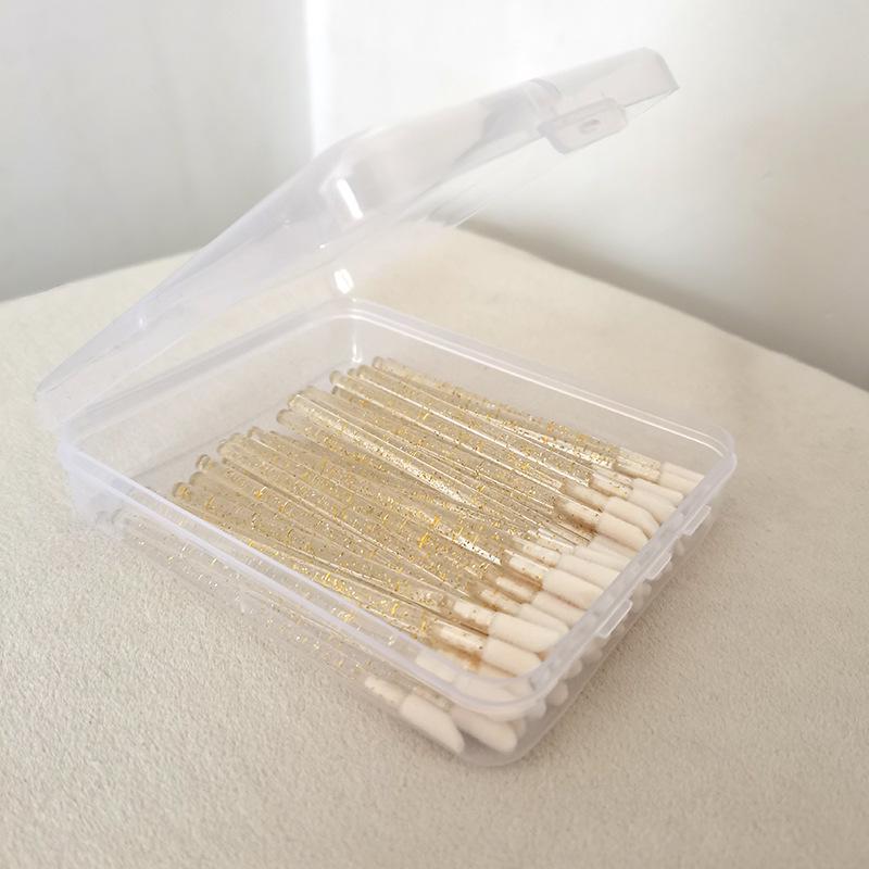 50/100-Pack Boxed Disposable Flocked Lip Brush Wands - Portable Lip Gloss, Lipstick, Lip Liner, & Lip Mask Brushes