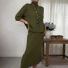 Autumn Winter Solid Color Elegant High Neck Knit Sweater and Skirt Set