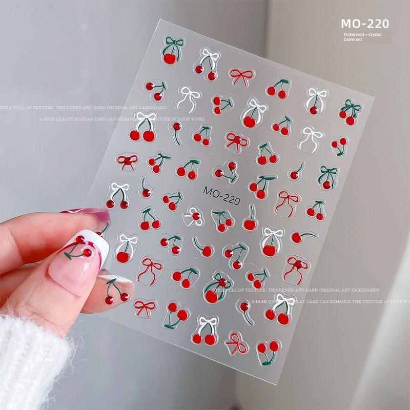 

2025 Internet Hot Bright Crystal Cherry Nail Art Sticker Wine Red Cherry 5D Three-Dimensional Relief Nail Rhinestone Sticking Decals Crystal Diamond embossed cherry-MO220