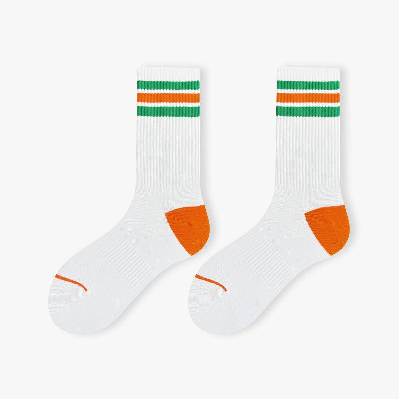 Men's Mid-calf Socks Spring and Summer Thin Pure Cotton Striped Trendy College Style Sports Men's Long Socks Women