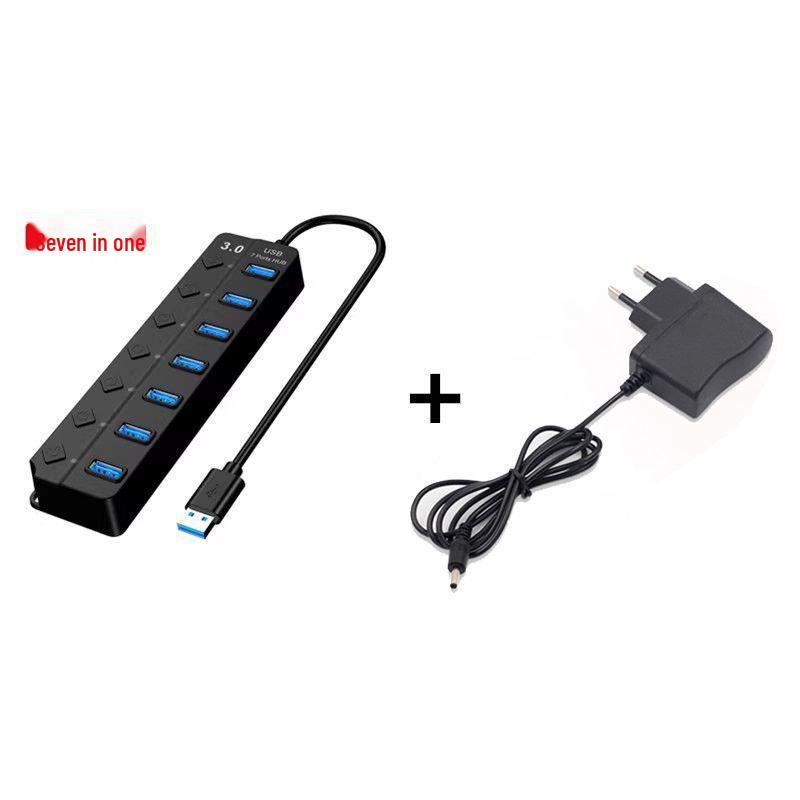 USB 3.0 Seven-Port Hub with Independent Switches and Power Supply for Desktop Computers