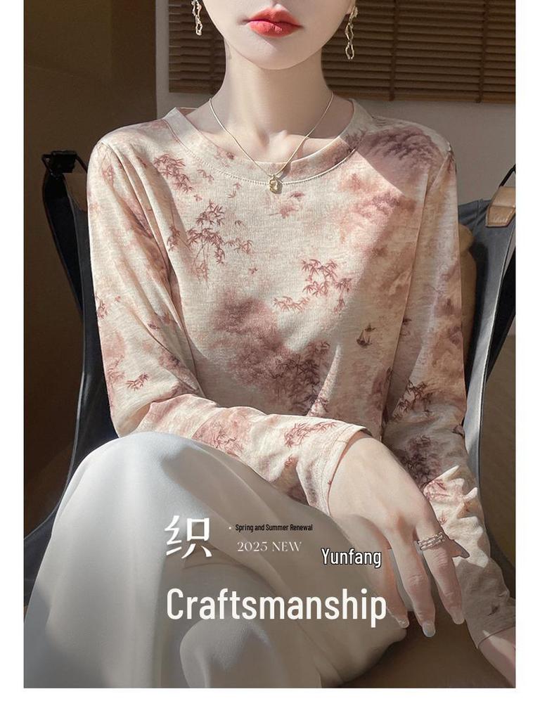 2025 Frühling/Sommer Retro Wasserlöslicher Batik Rundhals Damen Weiches Dünnes T-Shirt