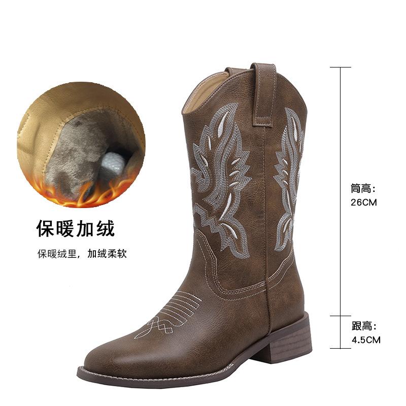 

Кожаные ковбойские сапоги в западном стиле женские новые летние вышитые рыцарские сапоги челси мартин сапоги средней длины сапоги майлард 40