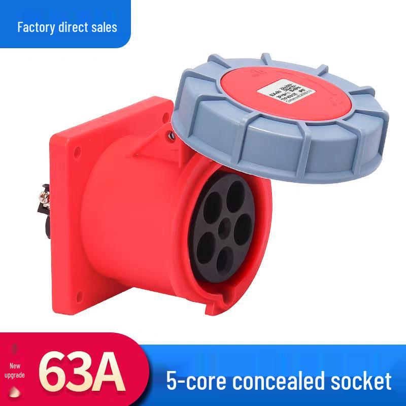 63A/125A Waterproof Aviation Plug Socket: 3-Pin, 4-Wire, 5-Hole, 3-Phase Connector