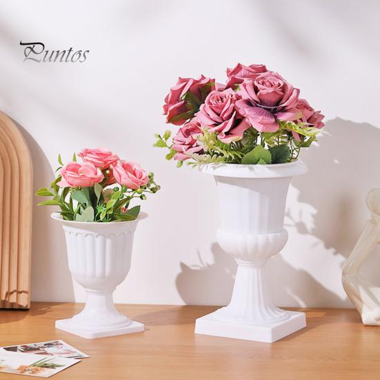 Outdoor Flower Planter Urn Planter, Plastic Plant Pot White Small Faux Flowerpot Urn, Elegant Retro for Indoor Table Decor Sturdy Lightweight