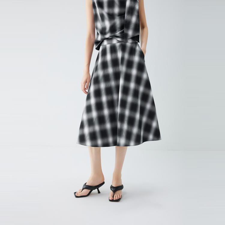 ELLE French Plaid Simple Design A-Line Umbrella Skirt Casual Long Skirt Women skirts ER52570