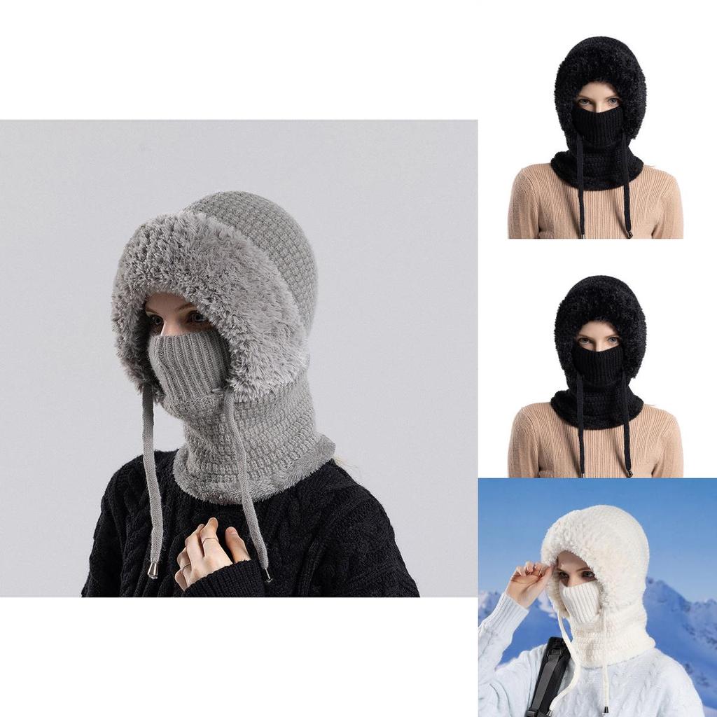 Knitted Winter Hat For Women With Neck Covering And Windproof Features For Outdoor Cycling