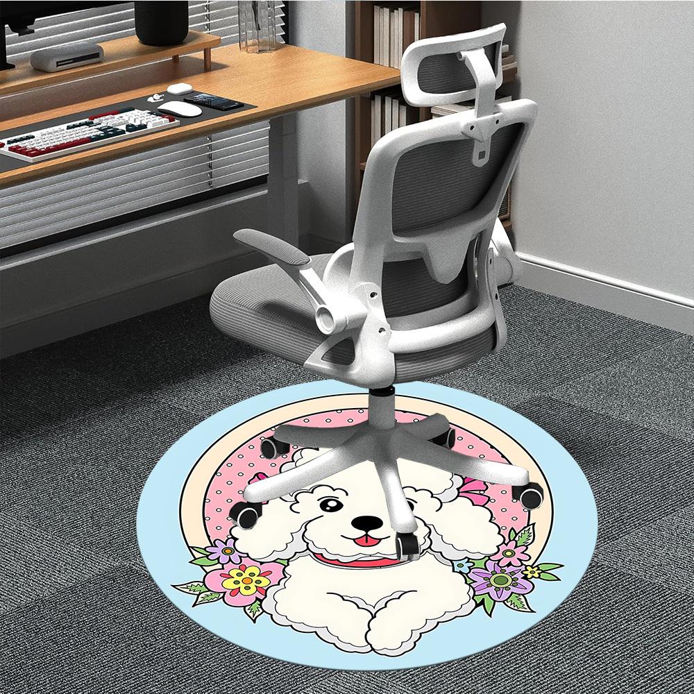 1 szt. Okrągły dywan Poodle Flowers do biura, Dywan do biura, do gier, Lekka okrągła mata podłogowa yy260205098