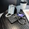 PU Leather Bling Glitter Cover with Bead Wrist Chain Strap Bracelet For Samsung Galaxy Z Flip 6 5 4 3 Phone Case