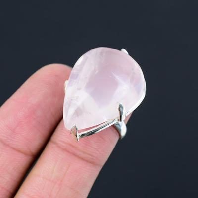 Cadeau d'Anniversaire Pour Elle Bague Multi-pierres Quartz Rose Naturel Taille 7 Argent 925