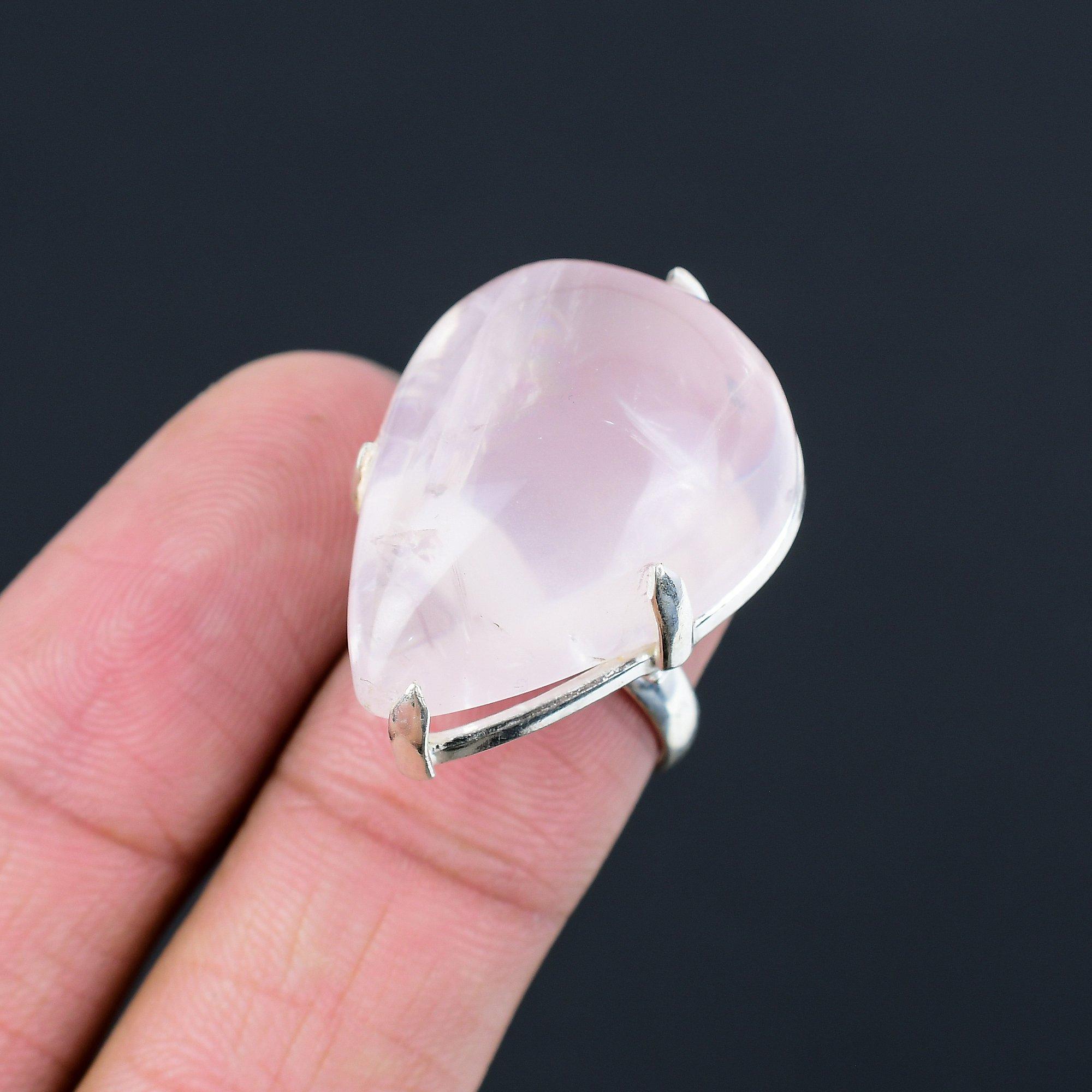Birthday Gift For Her Natural Rose Quartz Multi Stone Ring Size 7 925 Silver 7