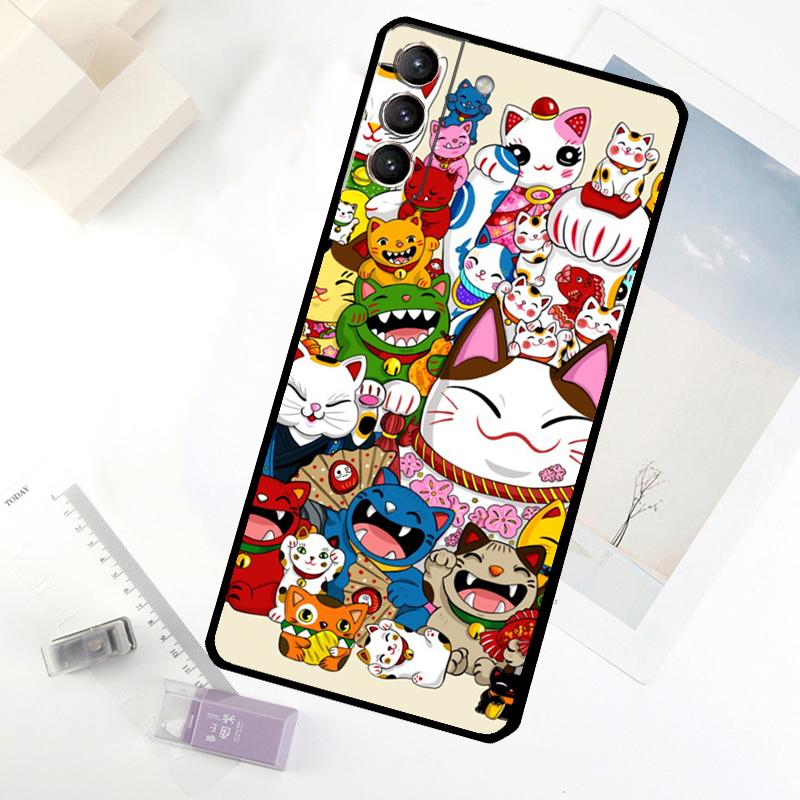 Japanese Lucky Cat Art Phone Case For Samsung Galaxy S25 S24 S23 S22 S21 S20 S26 Ultra S10 Plus S23 FE S25 FE Cover