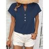 Summer Short Sleeve Loose Women Blouse New V-neck Button Retro Cotton Shirts Office Casual Simple Tops Shir… More
