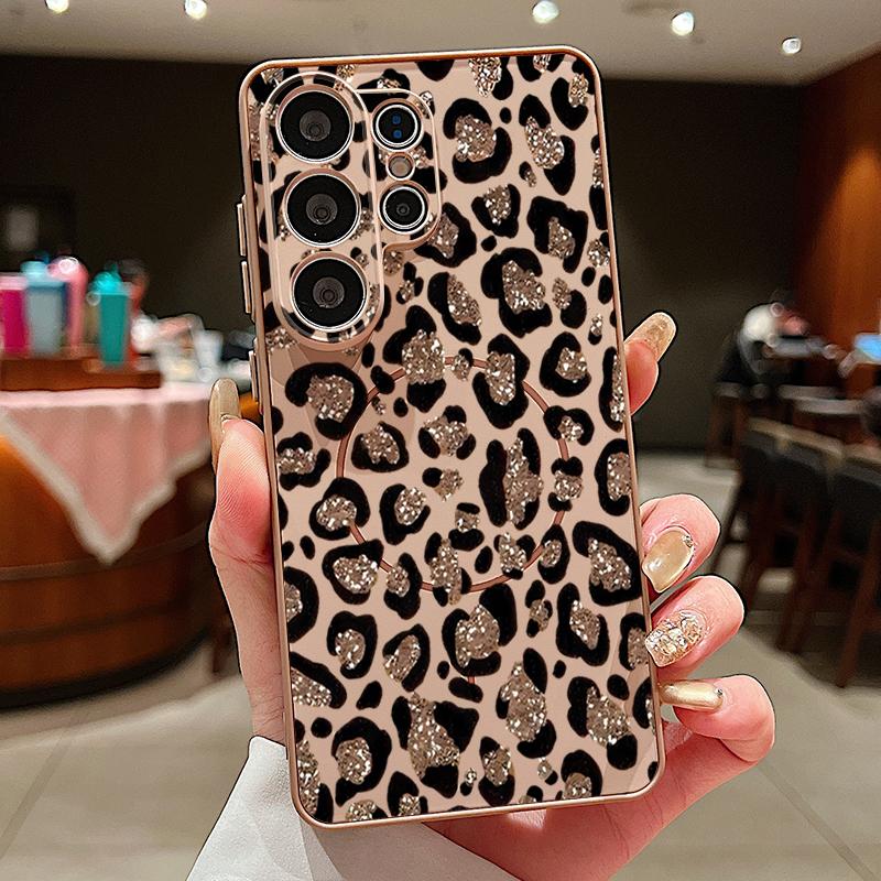Custodia Stampa Leopardo Rosa Per Samsung Galaxy S26 Ultra S25 Edge S24 Plus S23 FE S22 A17 A54 A55 A56 A57 5G Magnetica Per Magsafe Copertura Opaca