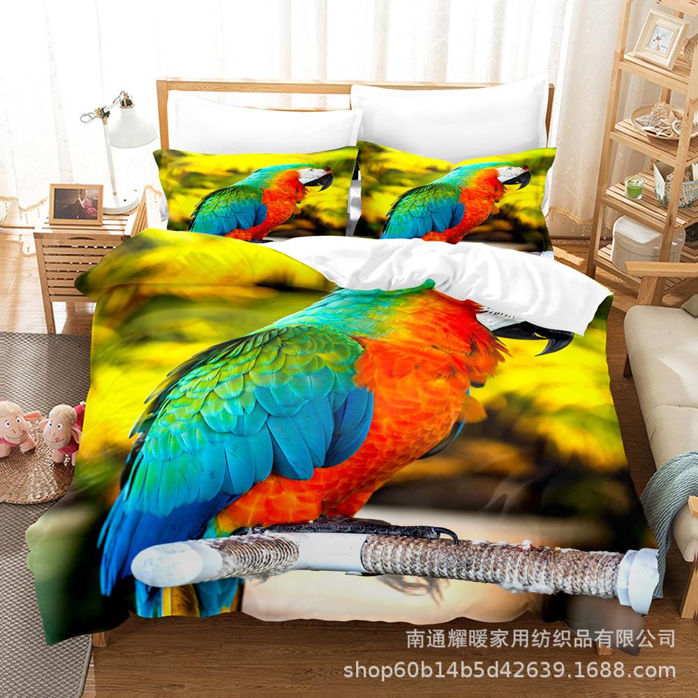 3D Digital Printing Bedding Four-Piece Set Three-Piece Set Parrot Bed Sheet Quilt Pillow