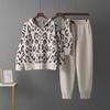 European Autumn Leopard Print Knit Wool Hooded Three-Piece Set for Women
