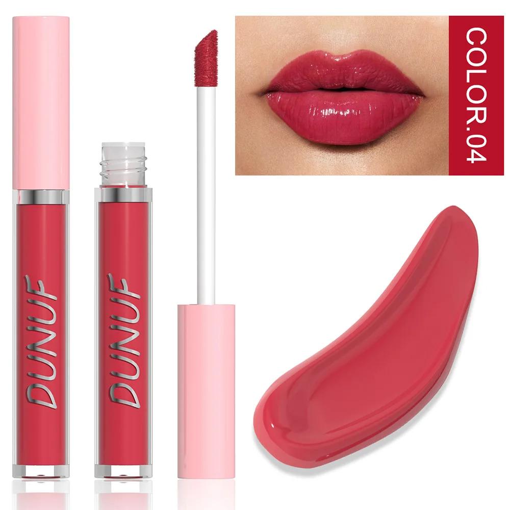 DUNUF Water Light Lip Glaze Mirror Glass Nude Pink Brown 16 Colors Highly Pigmented Lip Gloss Hydrating Sexy Red Lipstick Makeup