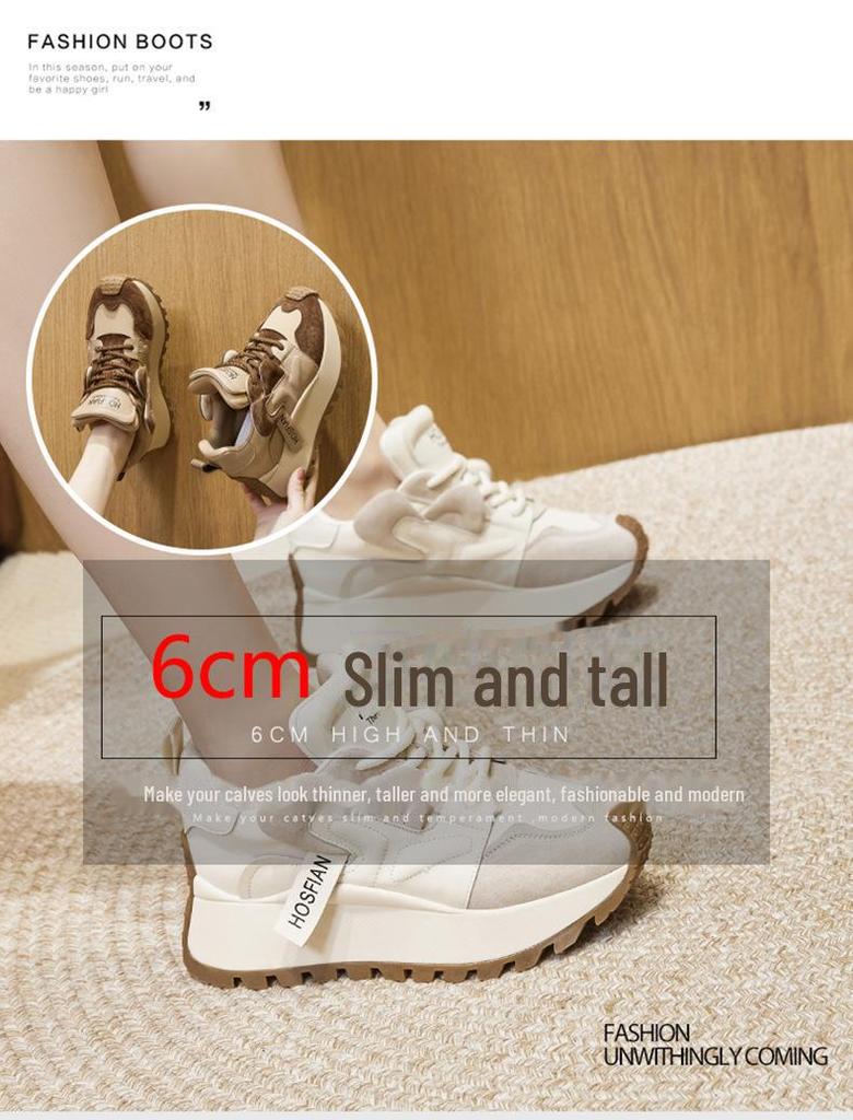 Women's Genuine Leather Thick-Soled Dad Shoes - Versatile, Breathable, Casual Sports Shoes for Spring 2025.