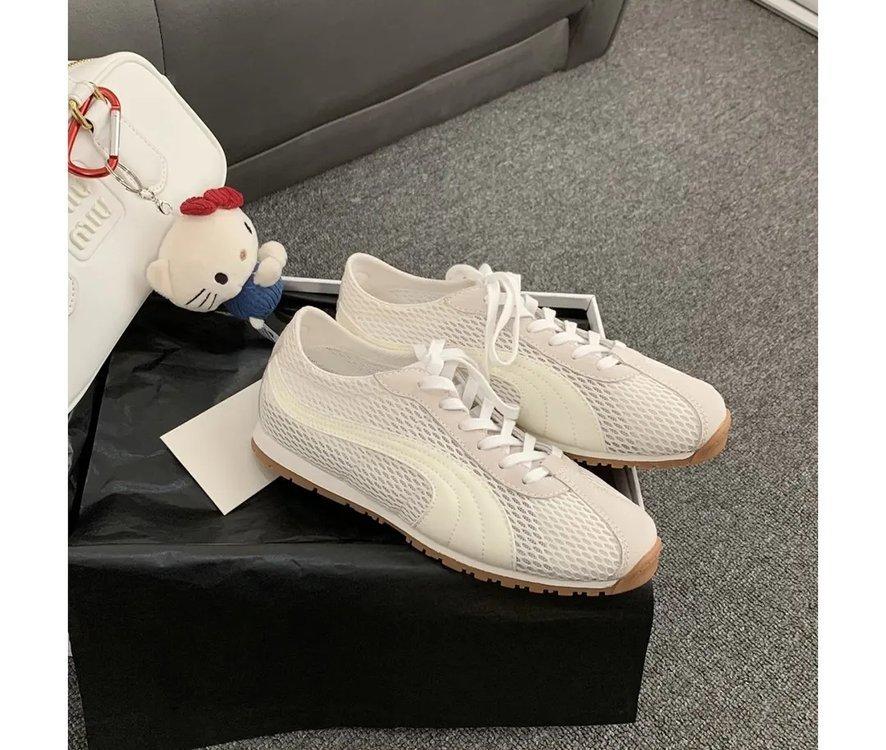 Red Dexun Single Shoes Women's 2025 New Retro Versatile Forrest Gump German Training Shoes Women's Summer Mesh Breathable Flat-bottom Sports