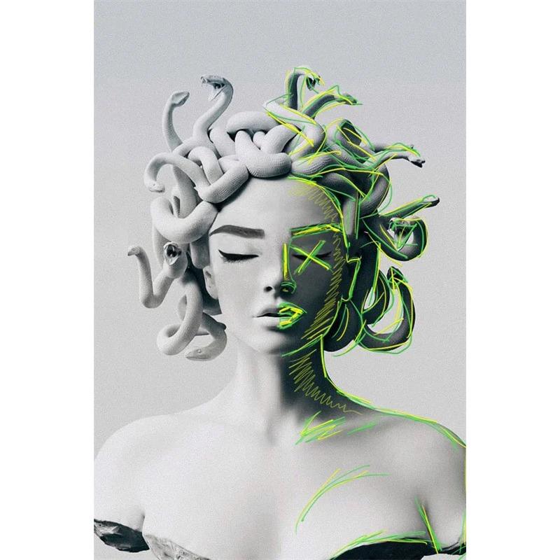 Poster Artistico Medusa di Smeraldo Creature Mitologiche Stampe per Pareti Pittura su Tela Mitologia Greca Moderna per Galleria Decorazioni per la Casa