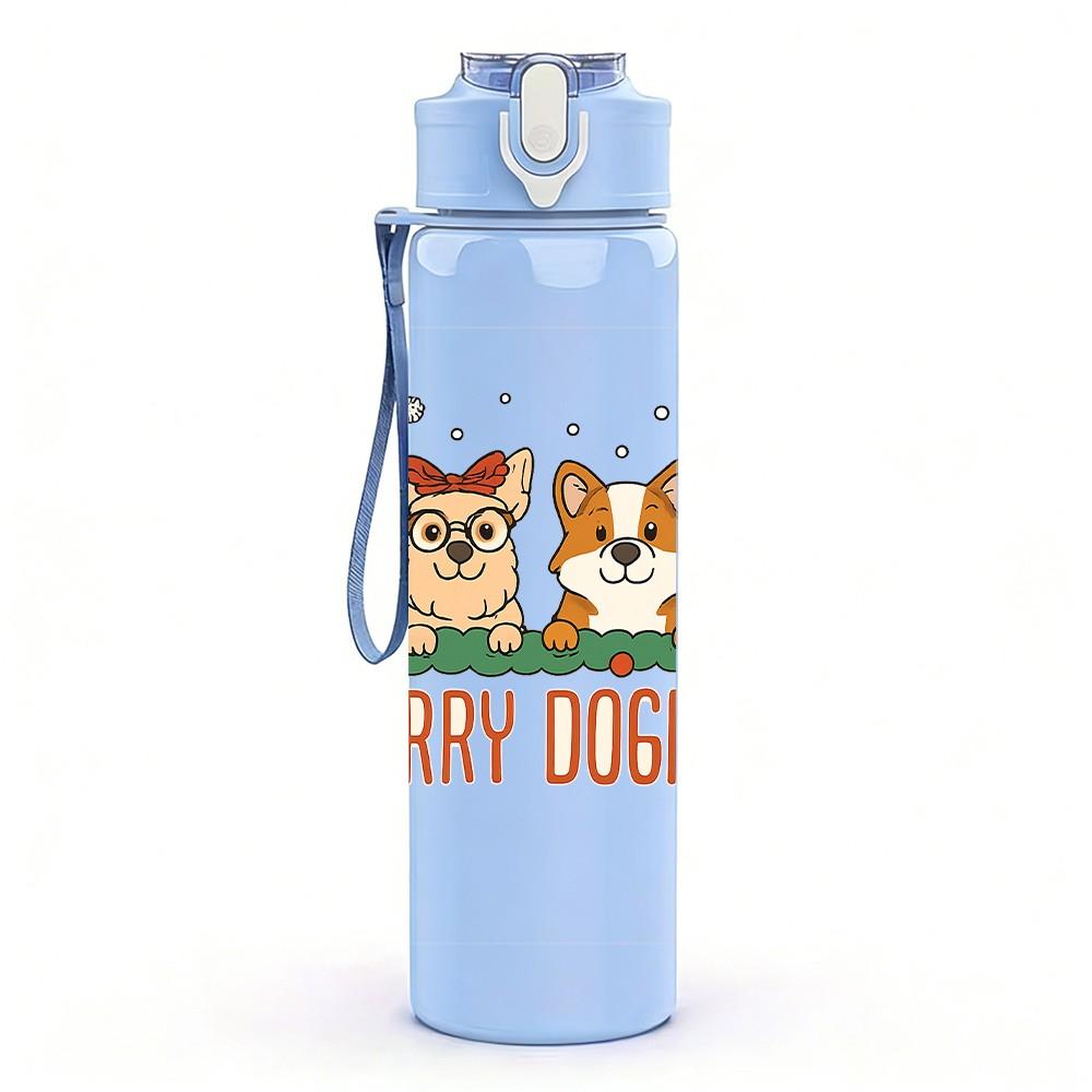 1PC Merry Dogmas Holiday Dog Set 750ml Color Plastic Sports Water Bottle Leakproof Flip Straw Lid Suitable for Sports Office Home Use