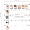 Hanging Photo Display Room Wall Decor - Sculptural Picture Frames Collage - 5 Strings with 30 Clips - 3M Self Adhesive Hooks - No Holes Drilling - 30