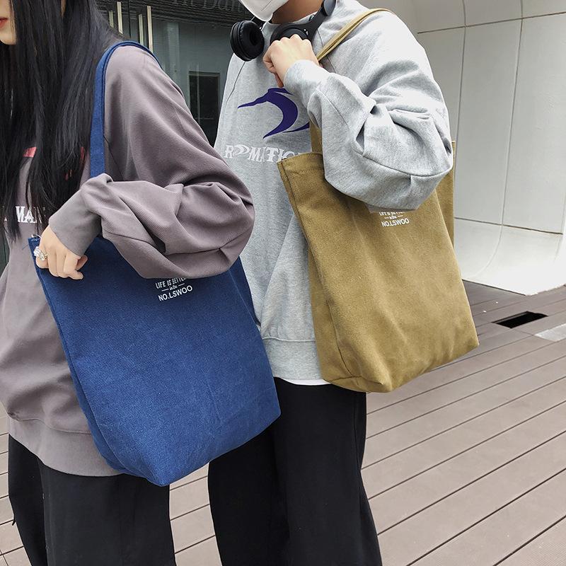 Casual canvas bag women's vertical bag boys shoulder bag student wind tote bag shoulder versatile commuter bag